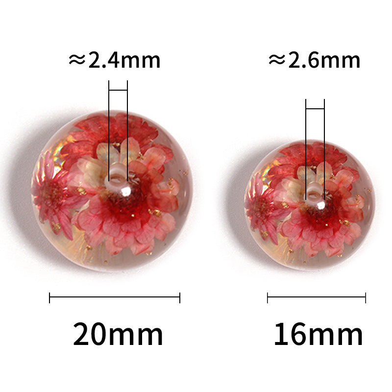 Wholesale 50pcs natural dried flower resin round beads transparent gold foil beaded diy mobile phone chain key chain accessories beads loose beads
